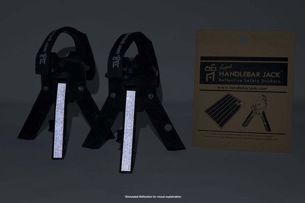 Reflective Safety Stickers|Description The Original Handlebar Reflective Safety Sticker kit* instantly upgrades your visibility at night. This sticker pack uses quality 3M black reflective stickers cut to fit The Original Handlebar Jack's legs perfectly.